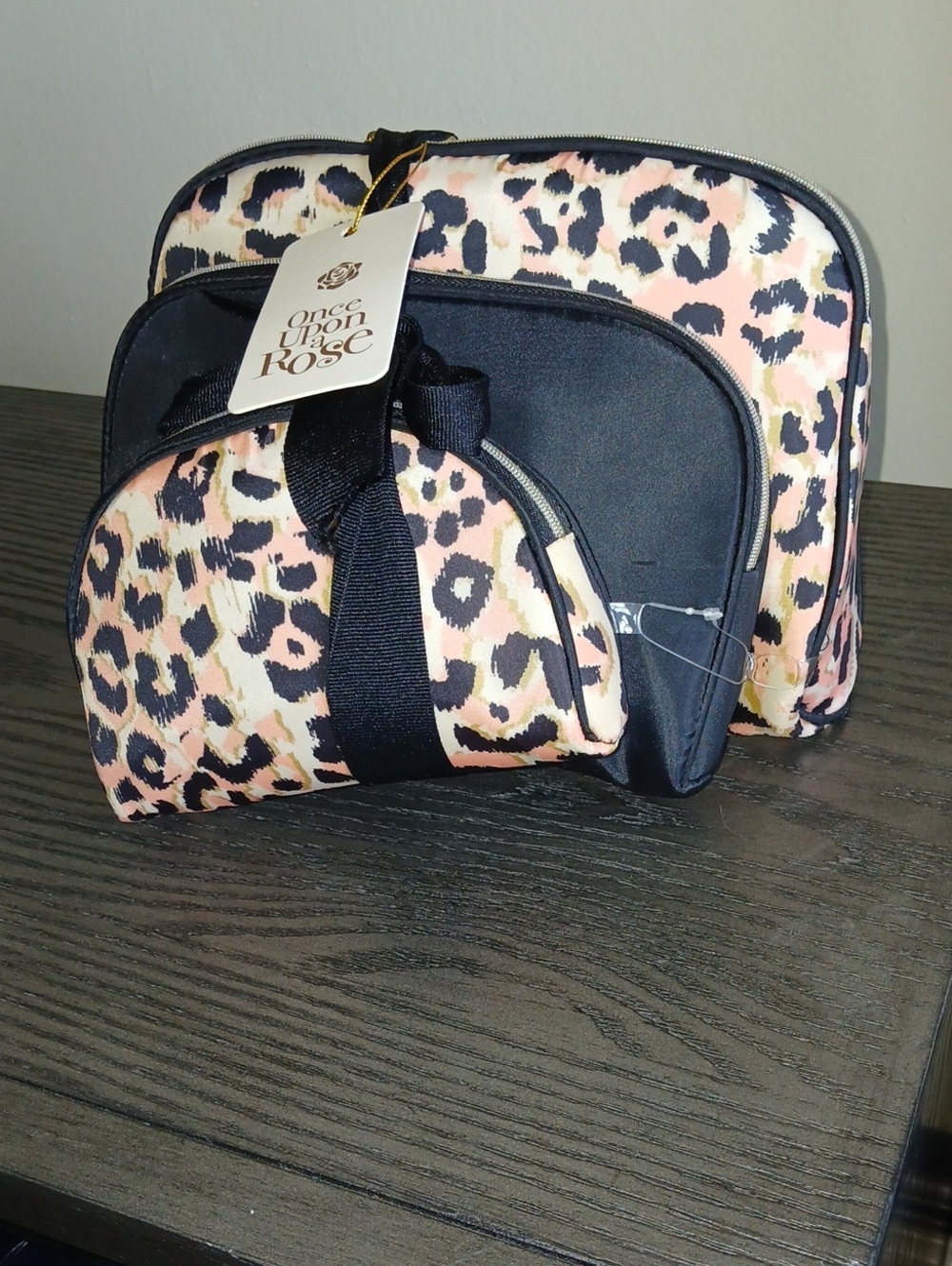 Pink & Black Leopard Cosmetic Bag Set